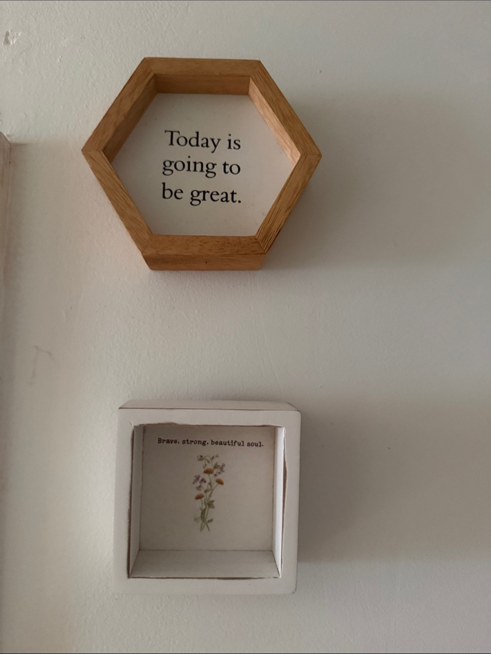 Hexagon Wood Wall Sign - Natural Brown